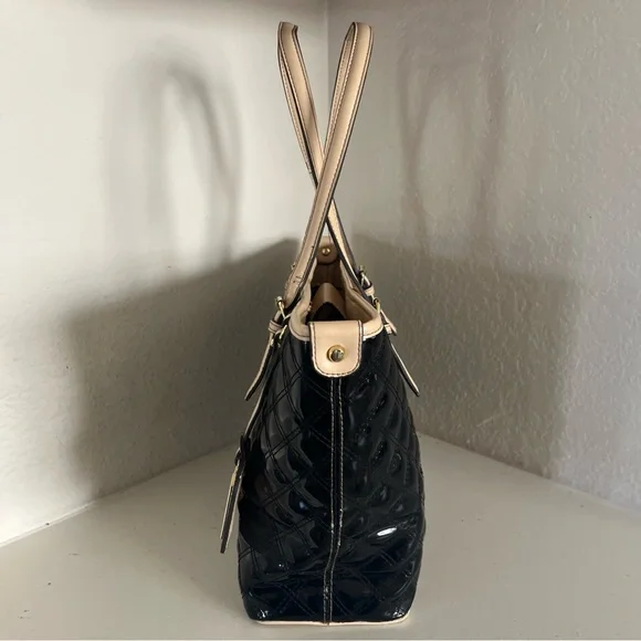 Anne Klein Quilted Patent Leather Shiny Black Tote Purse Shoulder Bag - Picture 5 of 14